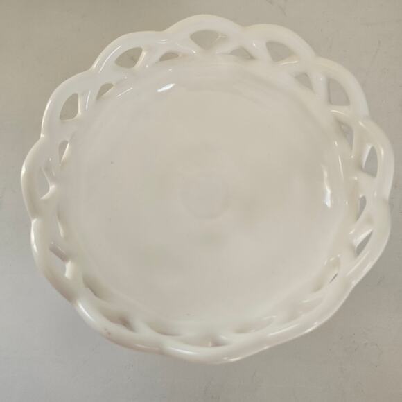 Vintage Imperial Milk Glass Compote White Reticulate Lace Edge Diamond Point - Picture 3 of 11